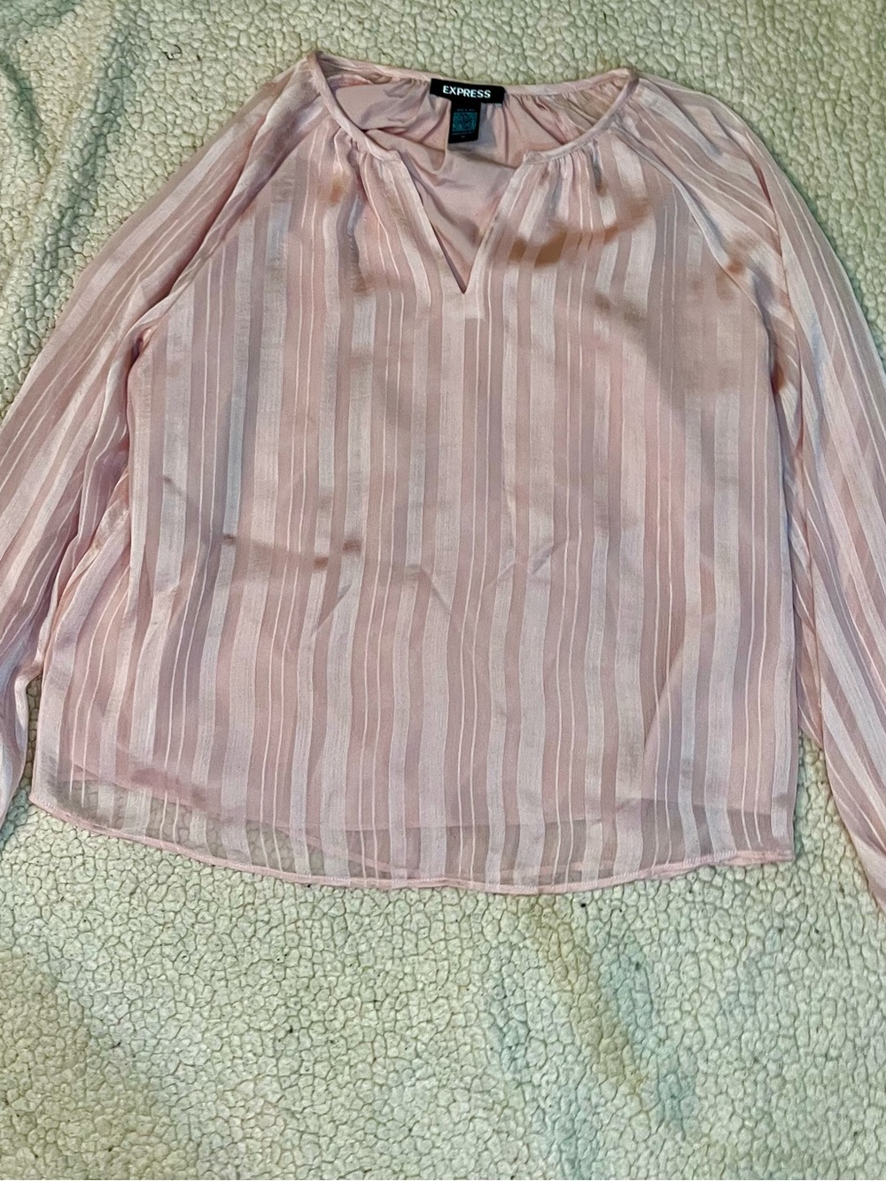 Express Pink Striped V-Notch Long Sleeve Blouse